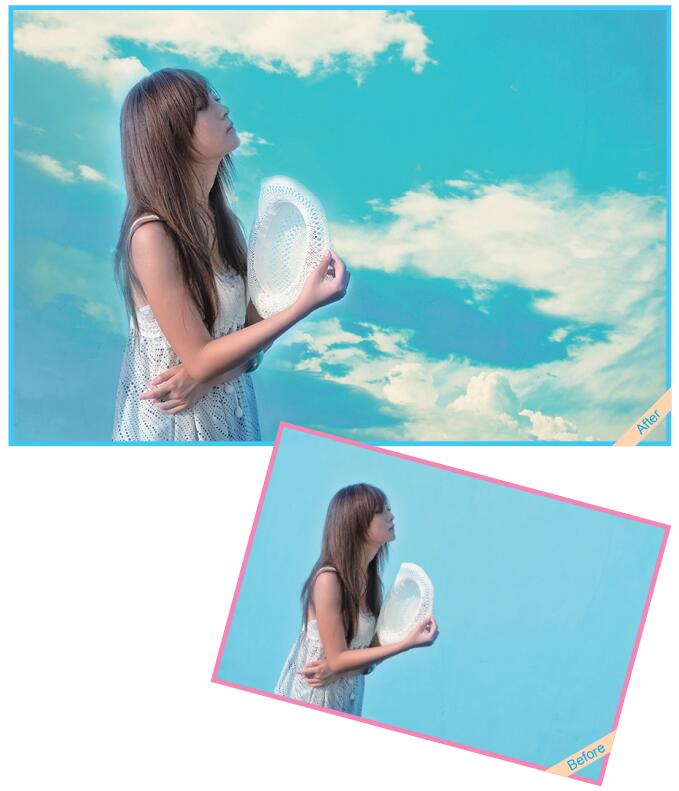 用Photoshop在单调的照片中加入背景/云朵的方法