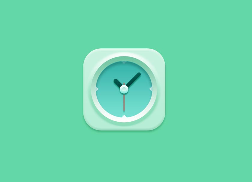 ps设计粉绿色舒适主题风格的时钟图标教程