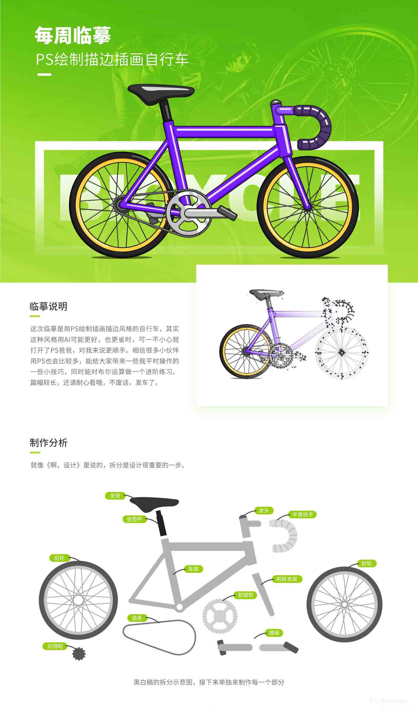 PS绘制卡通描边风格的自行车